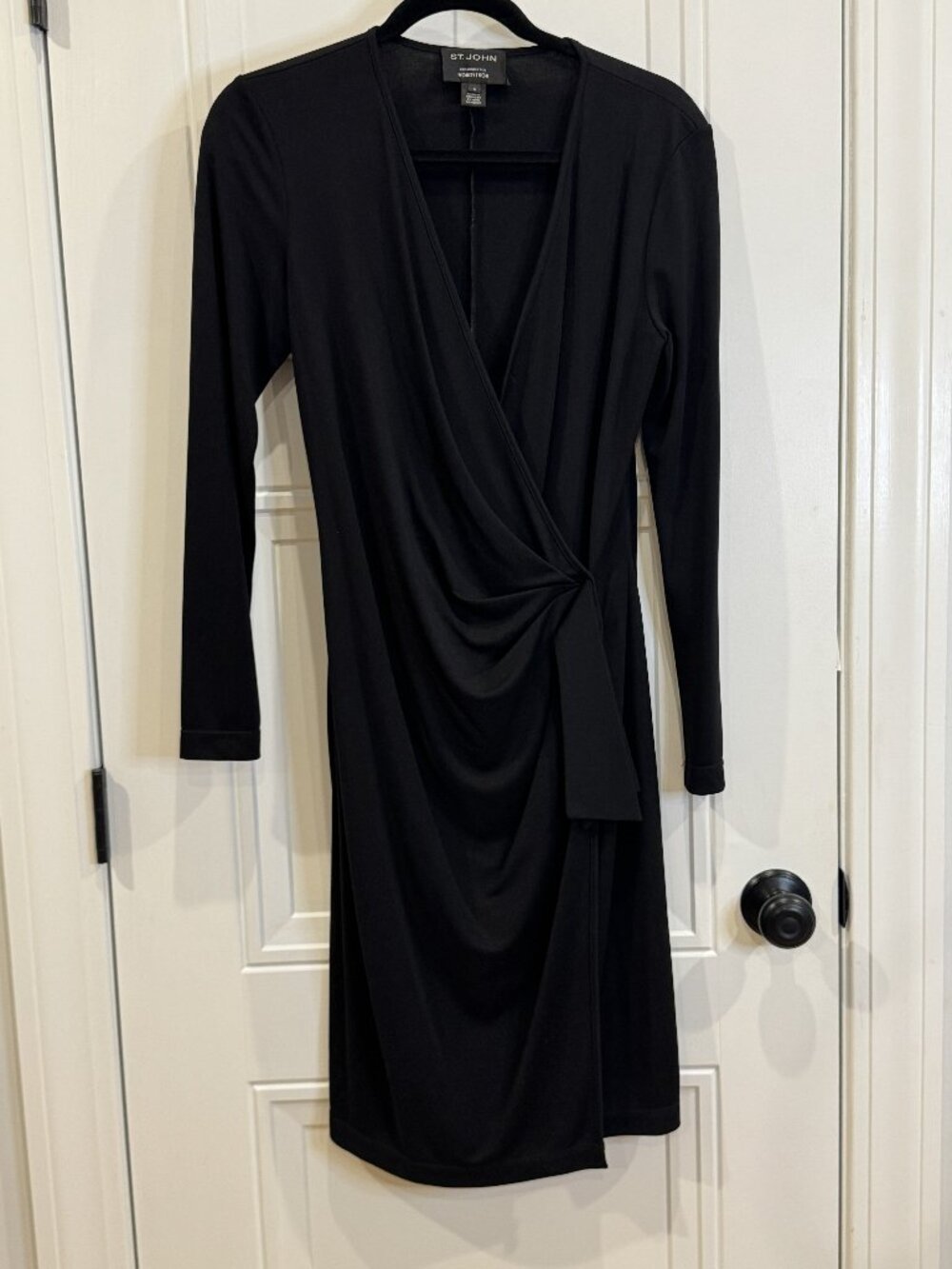 St. John for Nordstrom Black Faux Wrap Dress Size 6 EUC Long Sleeves Classic